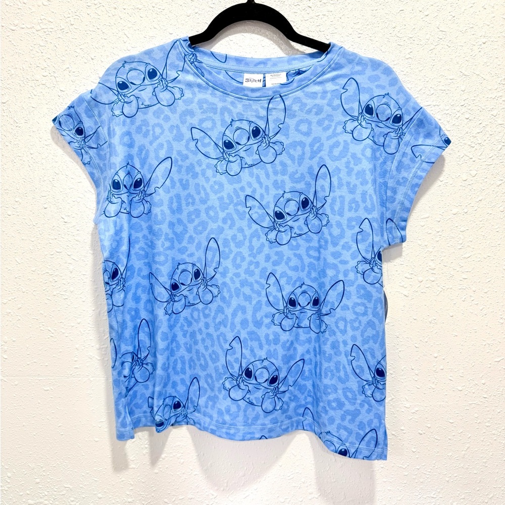 Disney Light Blue Stitch Logo Tee M (8/10)
